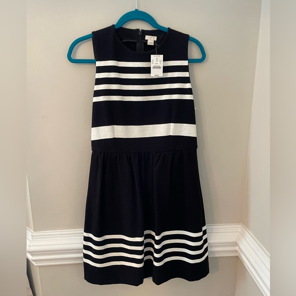 J crew black and white cotton dress size medium. Nwt